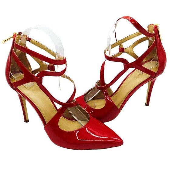 MICHAEL MICHAEL KORS Catia Red Pointed Toe Strappy Heels Patent Leather 7 4" - Picture 2 of 11